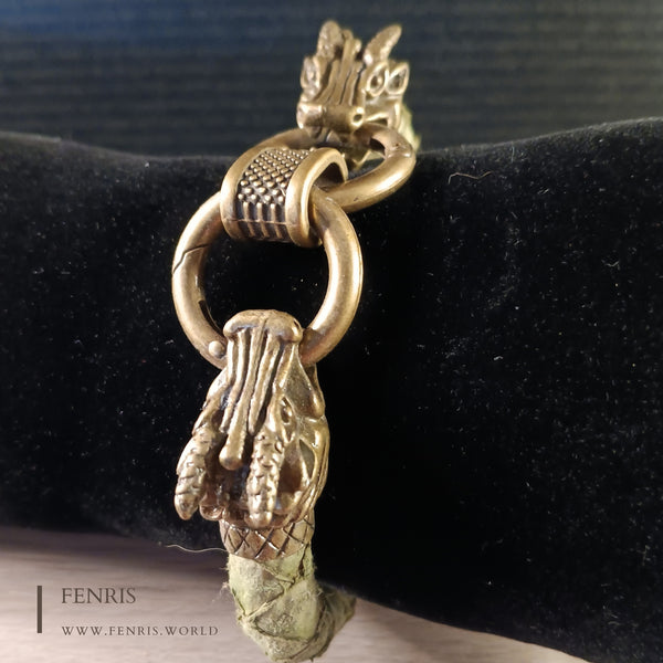 bronze dragon bracelet green leather 