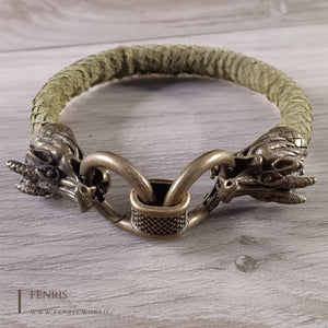 bronze dragon bracelet green leather