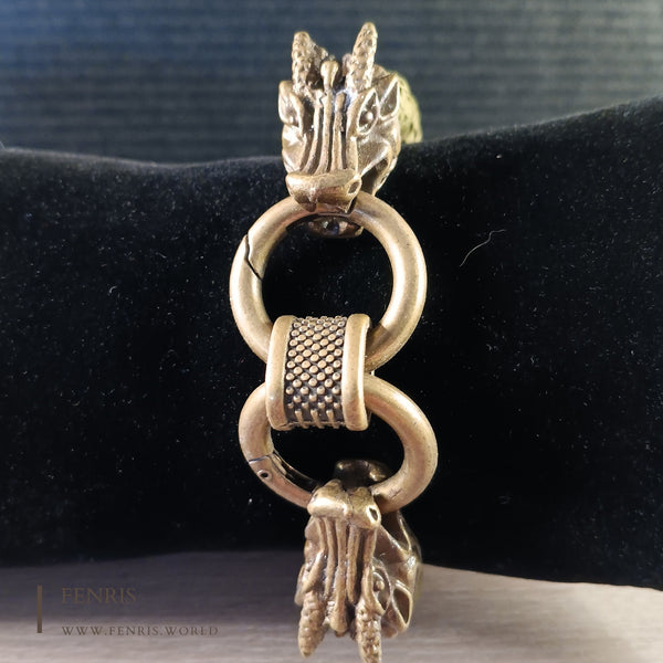 bronze dragon bracelet green leather