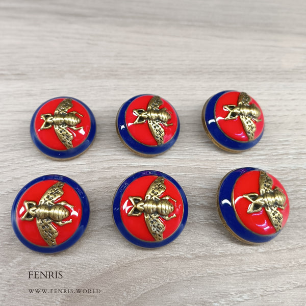 gold brass bee buttons red blue enamel designer coat jacket metal