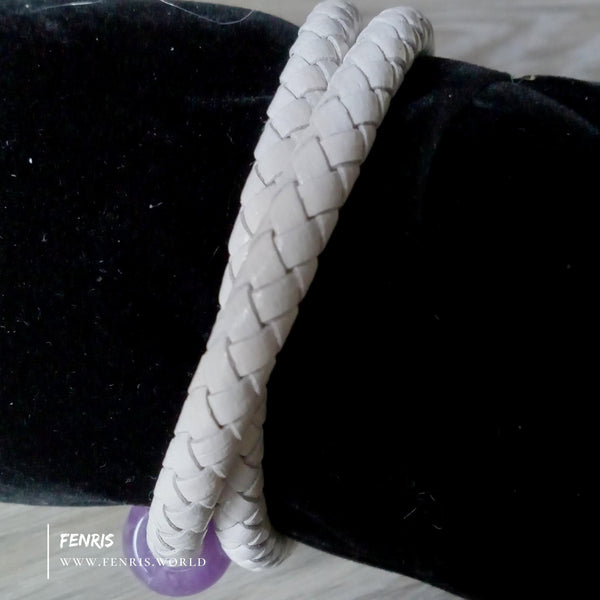 amethyst 925 silver white leather wrap bracelet