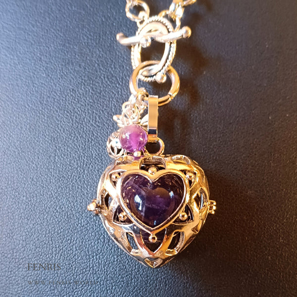 amethyst heart locket sphere necklace silver