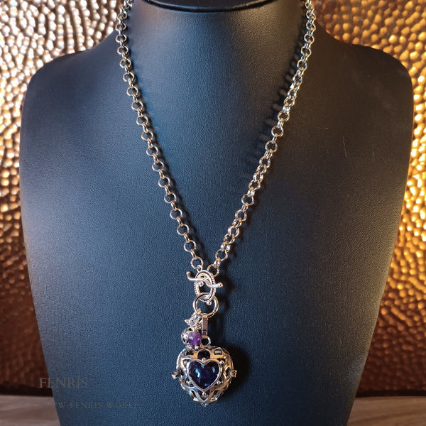 amethyst heart locket sphere necklace silver
