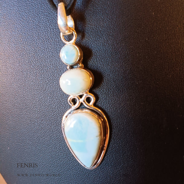 larimar 925 silver black leather necklace