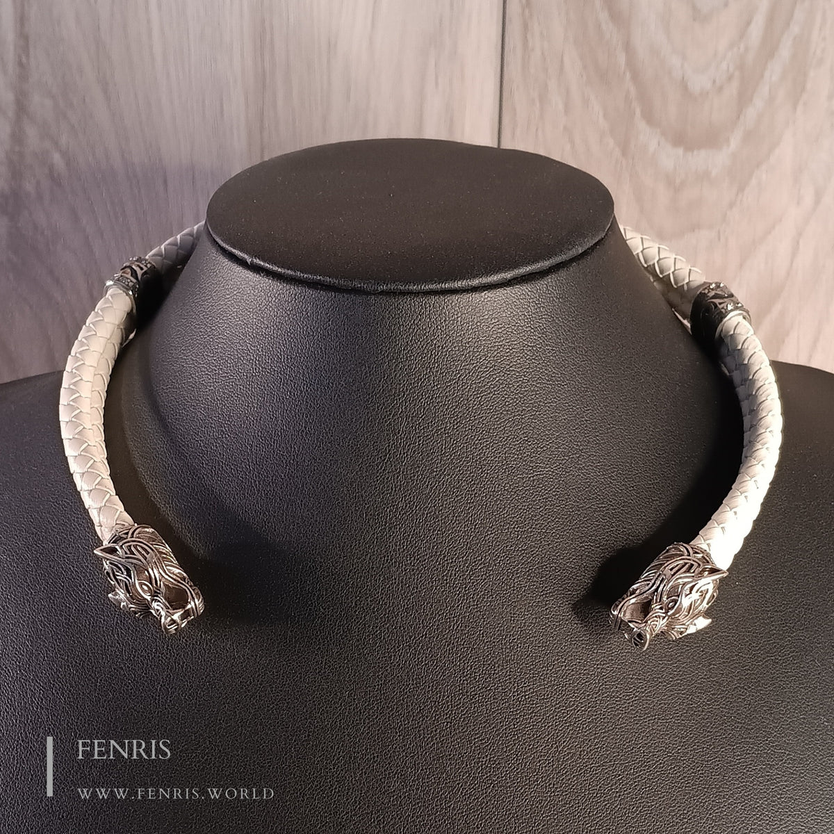Wolf Torc Silver White Leather Double Band | Fenris
