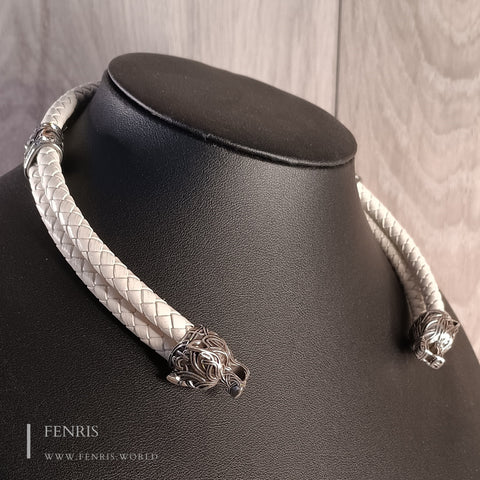 wolf torc silver white leather