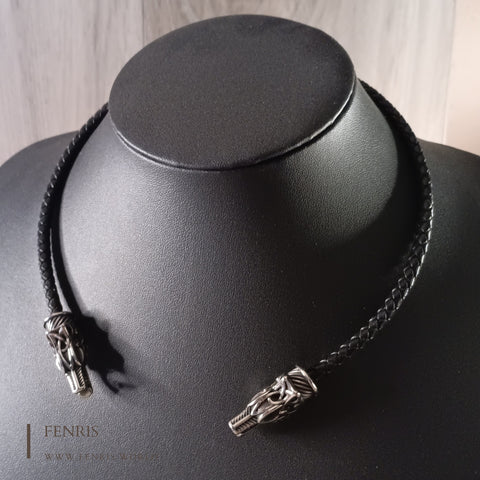 silver wolf torc black leather