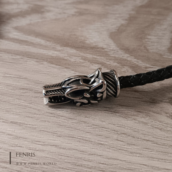 silver wolf torc black leather