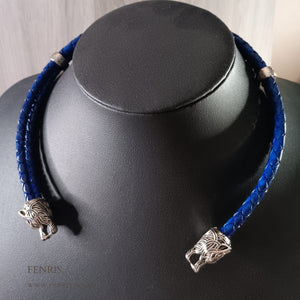 wolf torc silver deep blue leather 