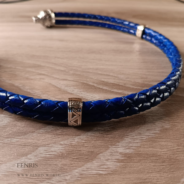 wolf torc silver deep blue leather 