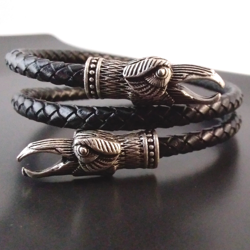 Torc Arm Rings Raven Bracelet Torc Arm Ring Silver Black Leather – Fenris