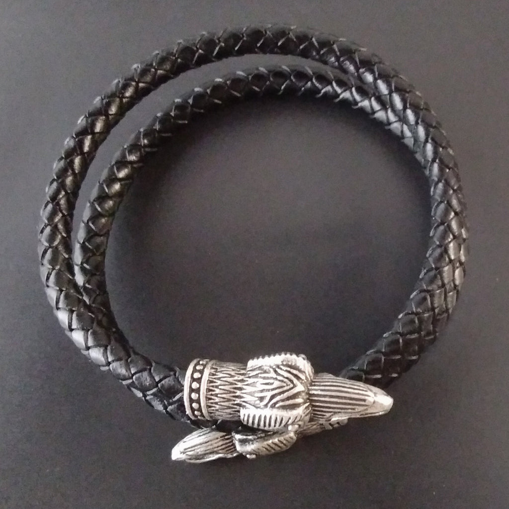 Torc Arm Rings Raven Bracelet Torc Arm Ring Silver Black Leather – Fenris