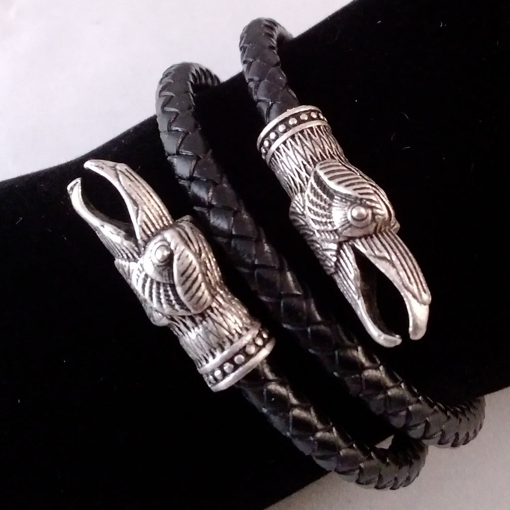 Torc Arm Rings Raven Bracelet Torc Arm Ring Silver Black Leather – Fenris