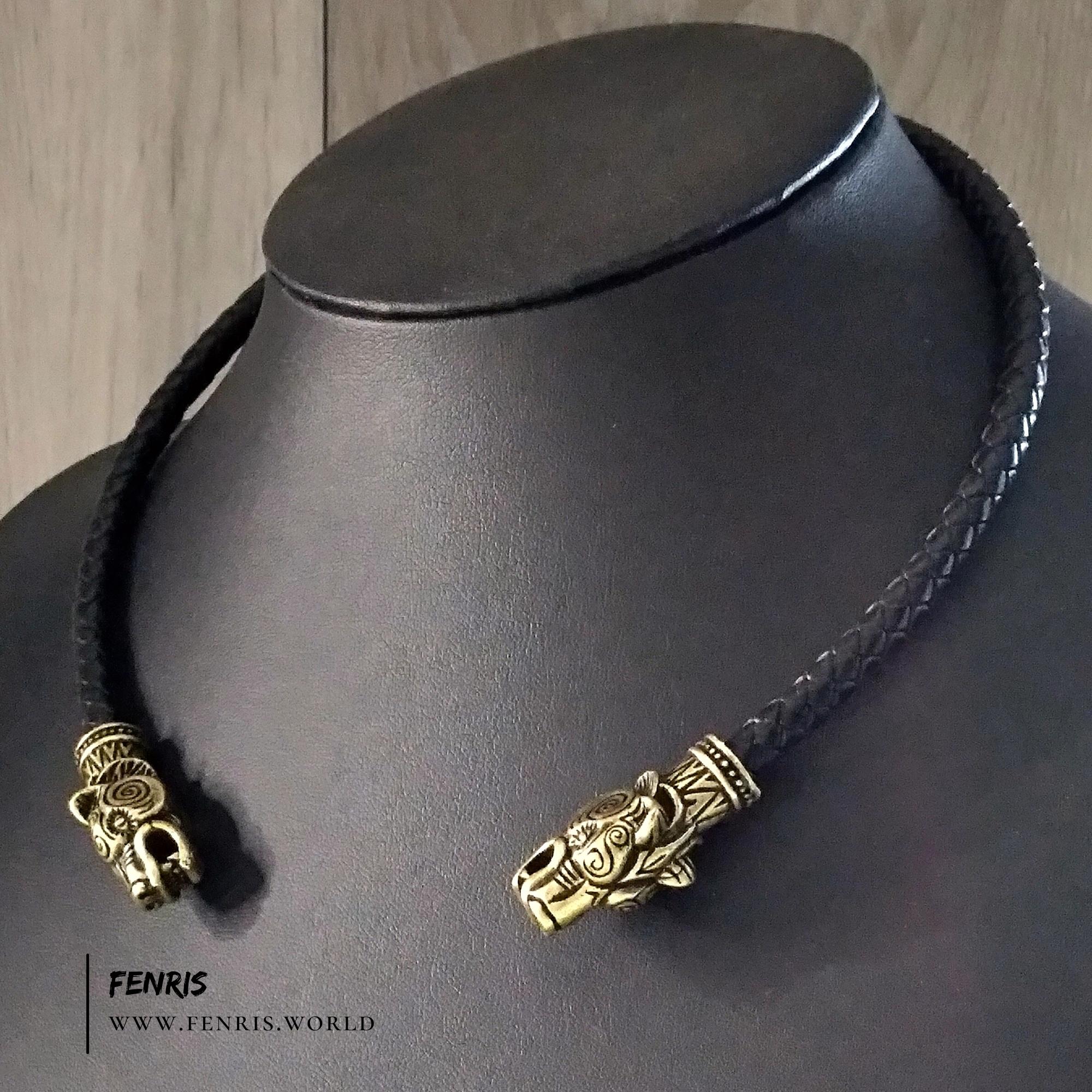 bear torc bronze black leather viking celtic