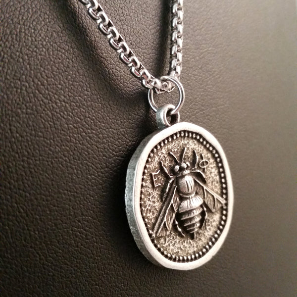 bee coin necklace silver gothic greek france