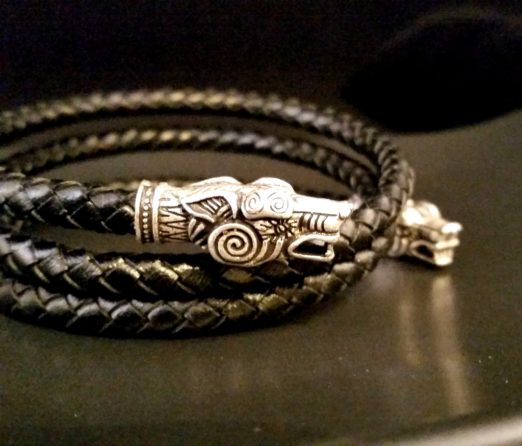Torc Arm Rings Wolf Arm Ring Torc Bracelet Silver Black Leather Viking – Fenris