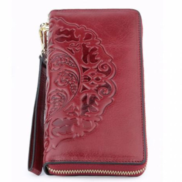 red leather clutch wallet