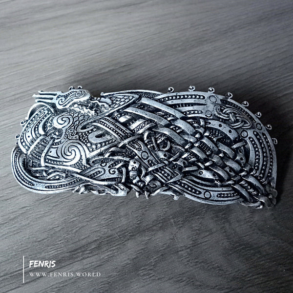 celtic viking dragon barrette silver