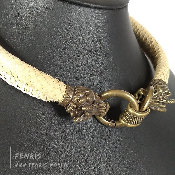 necklace choker leather dragon bronze tan scale fantasy