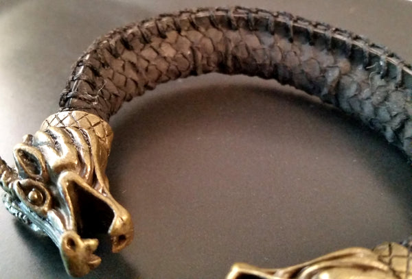 Dragon Scale Leather Bronze Bracelet Torc