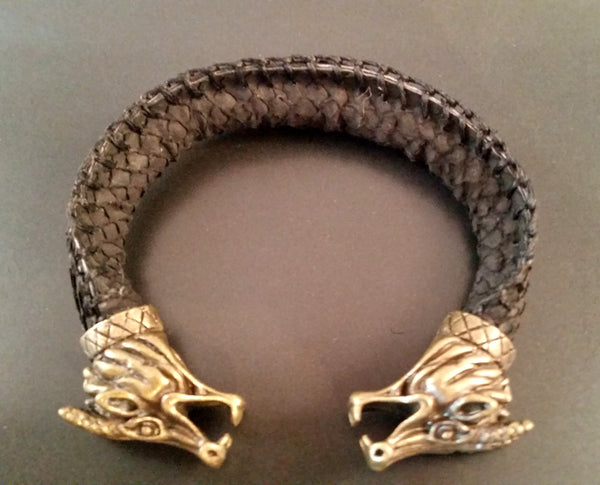 Dragon Scale Leather Bronze Bracelet Torc