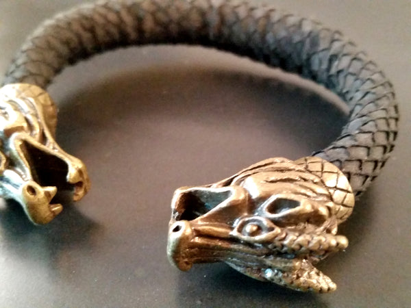 Dragon Scale Leather Bronze Bracelet Torc