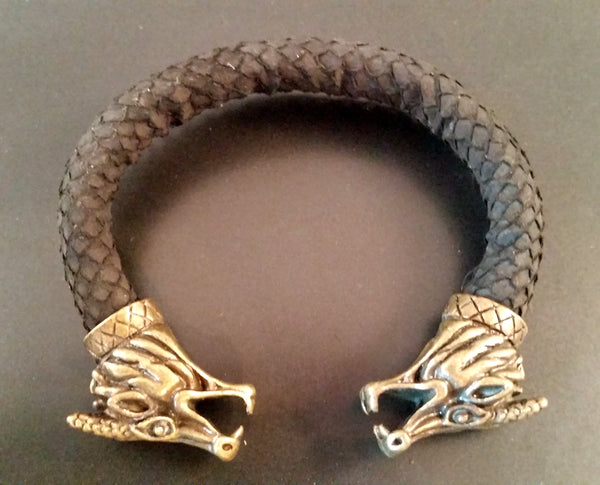 Dragon Scale Leather Bronze Bracelet Torc