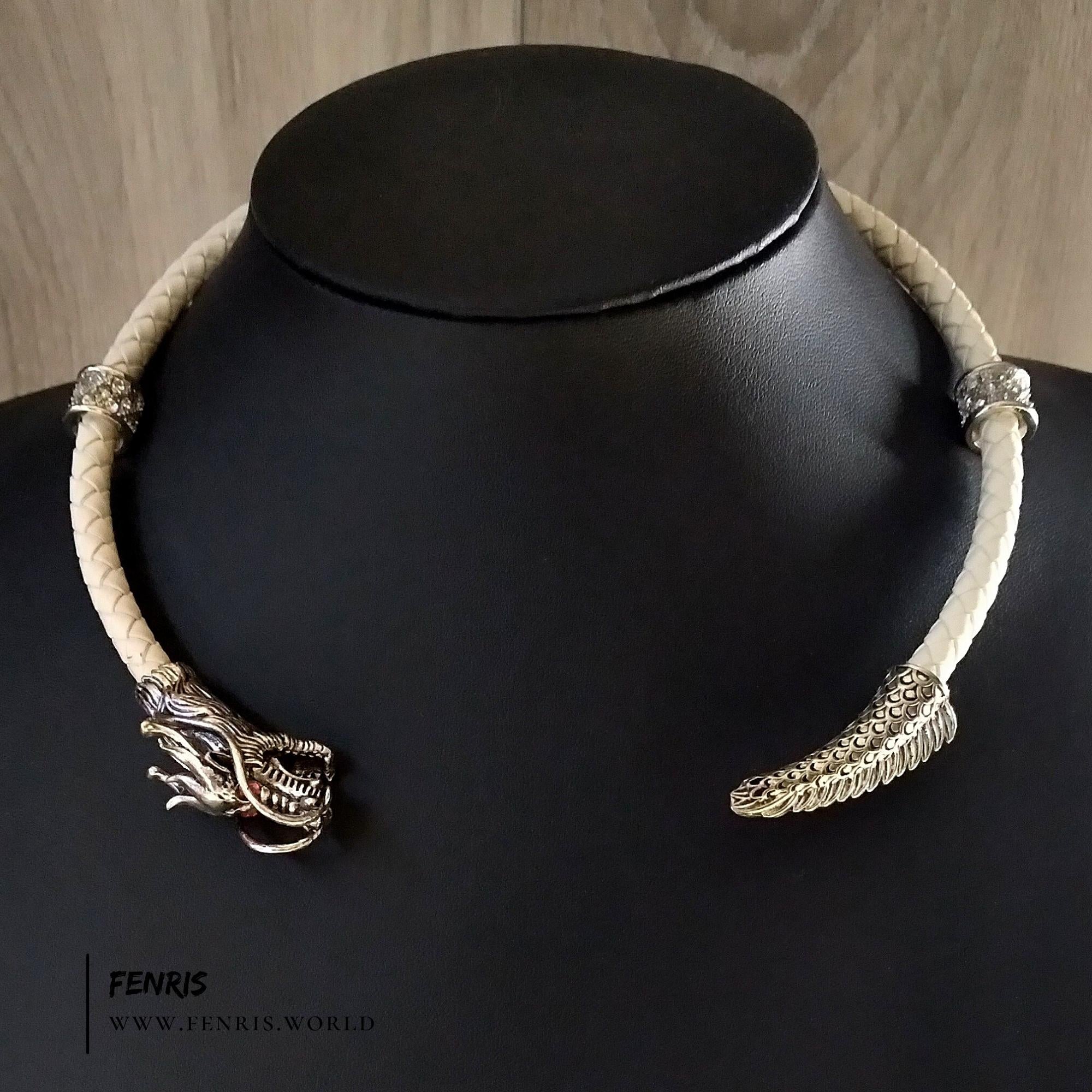 dragon torc silver white leather viking celtic