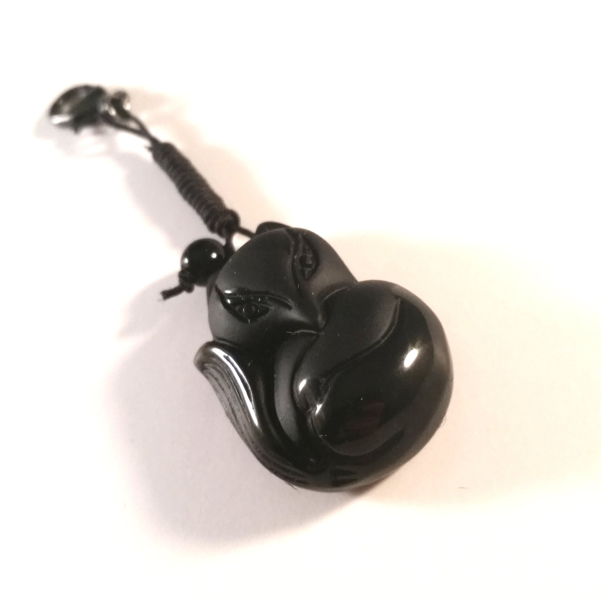 fox bag charm black obsidian