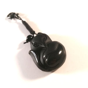 fox bag charm black obsidian