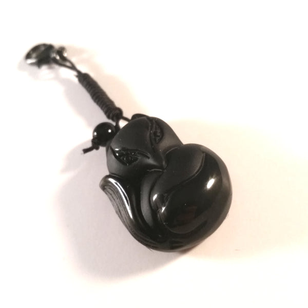 fox bag charm black obsidian
