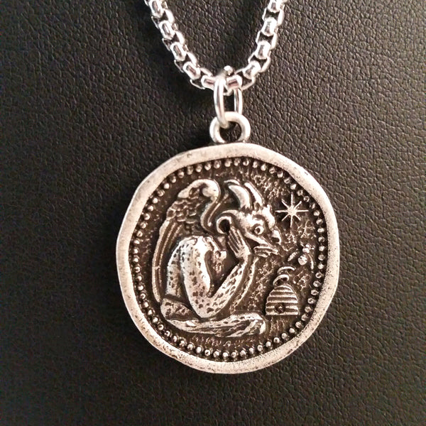 coin necklace silver gargoyle gothic medieval