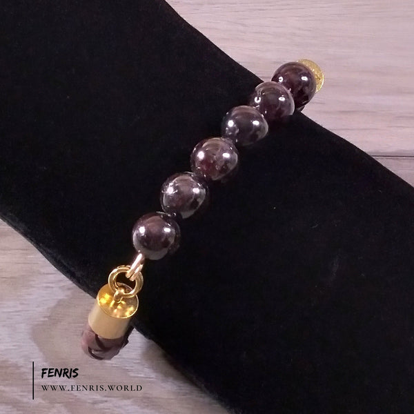 garnet bracelet mens leather gold