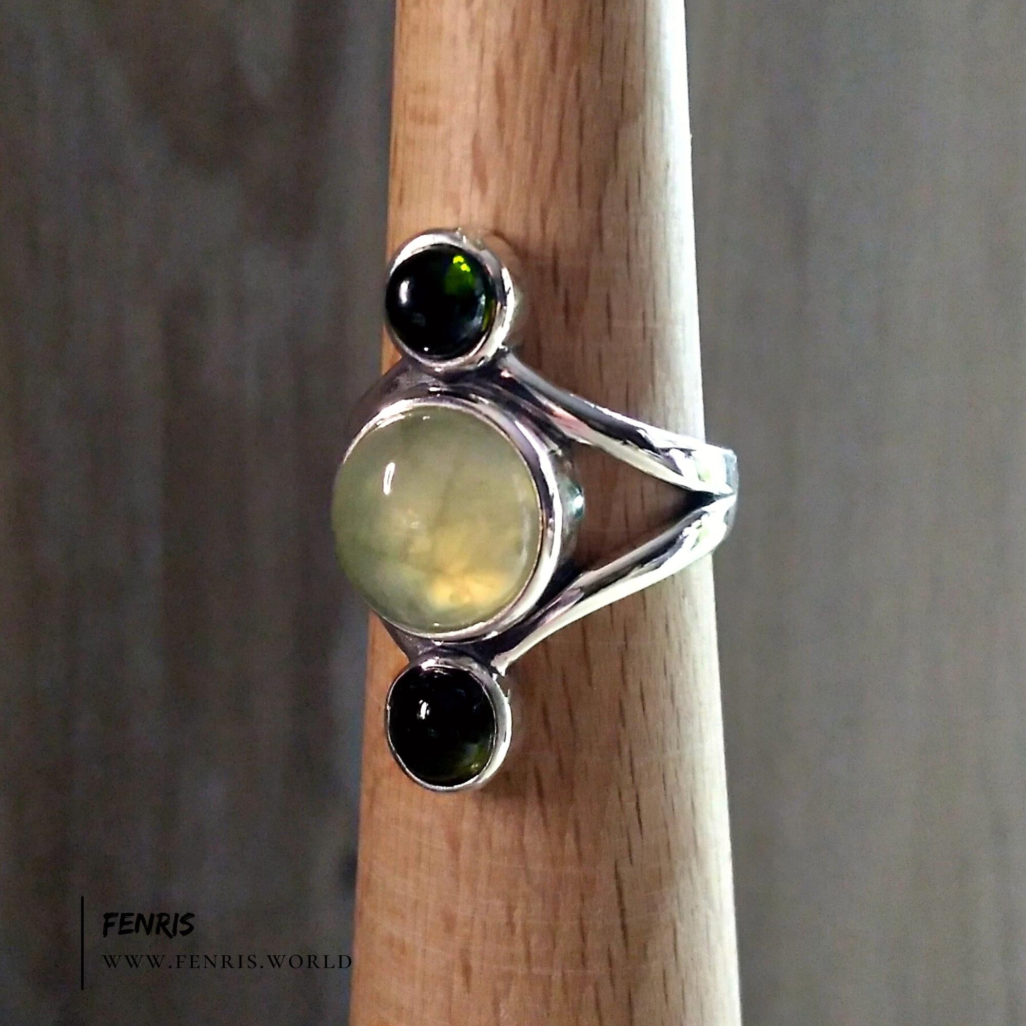 green tourmaline ring 925 silver prehnite womens
