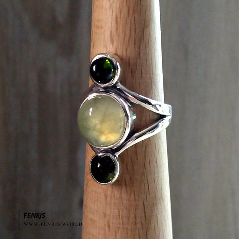 green tourmaline ring 925 silver prehnite womens