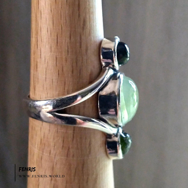 green tourmaline ring 925 silver prehnite womens
