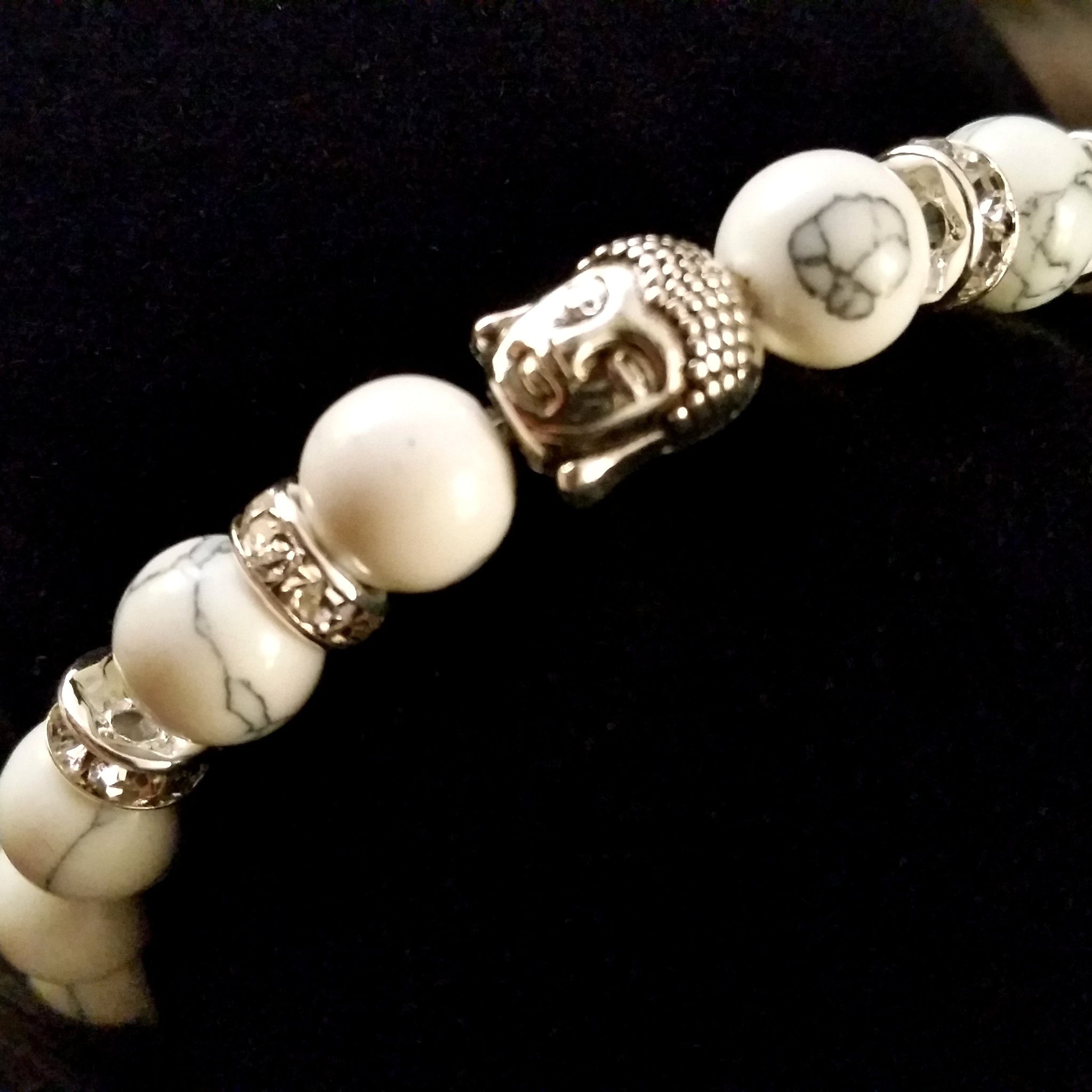 Bead Bracelet White Howlite Silver Buddha Yoga Energy Bracelet