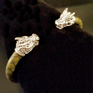Bracelet Leather Green Dragon Silver