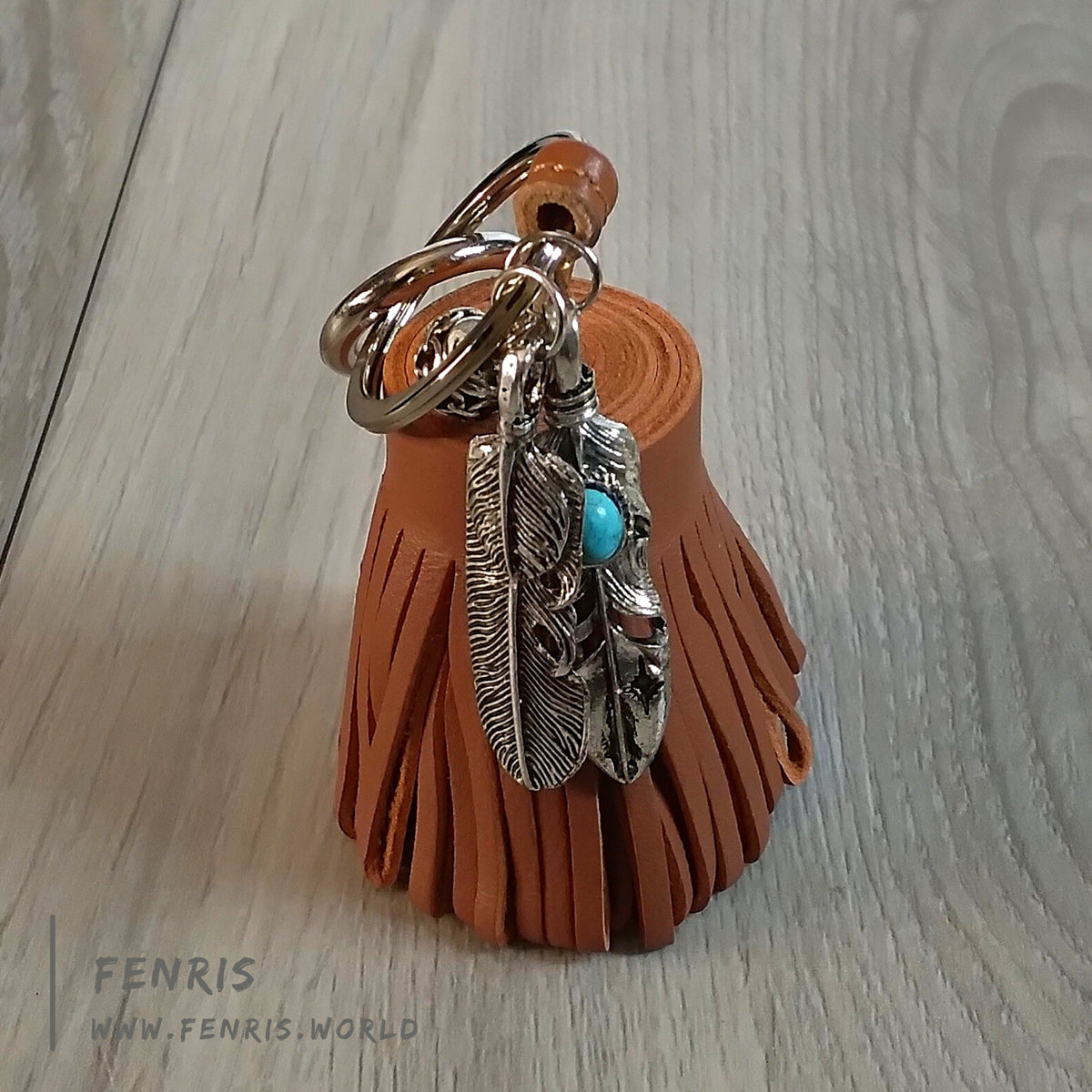 Leather Tassel Key Chain Tan Silver & Turquoise Feather Southwest – Fenris
