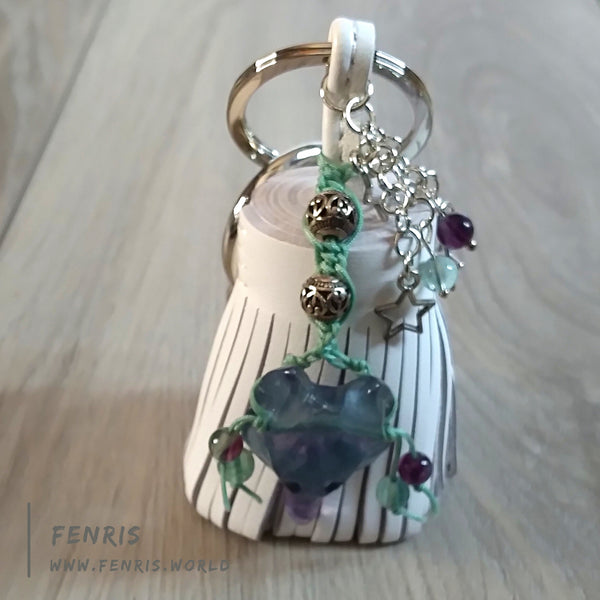key chain keychain leather tassel white fluorite wolf purple blue