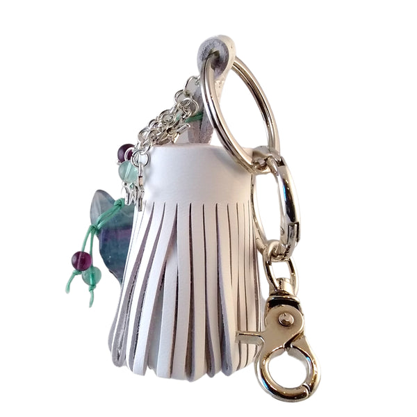 wolf keychain white leather tassel fluorite green purple blue bag charm
