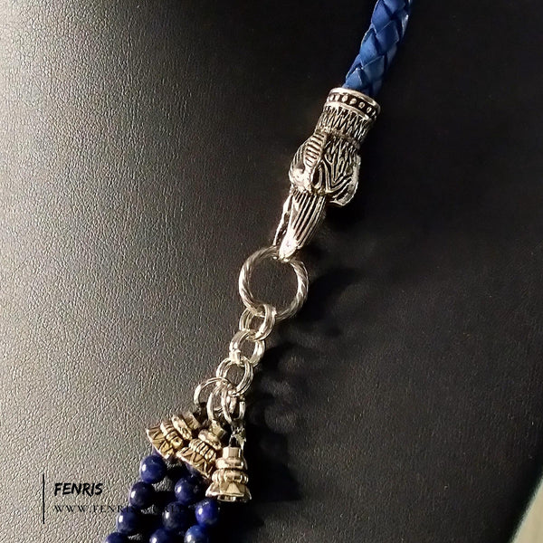 necklace lapis lazuli multi strand blue silver raven leather womens