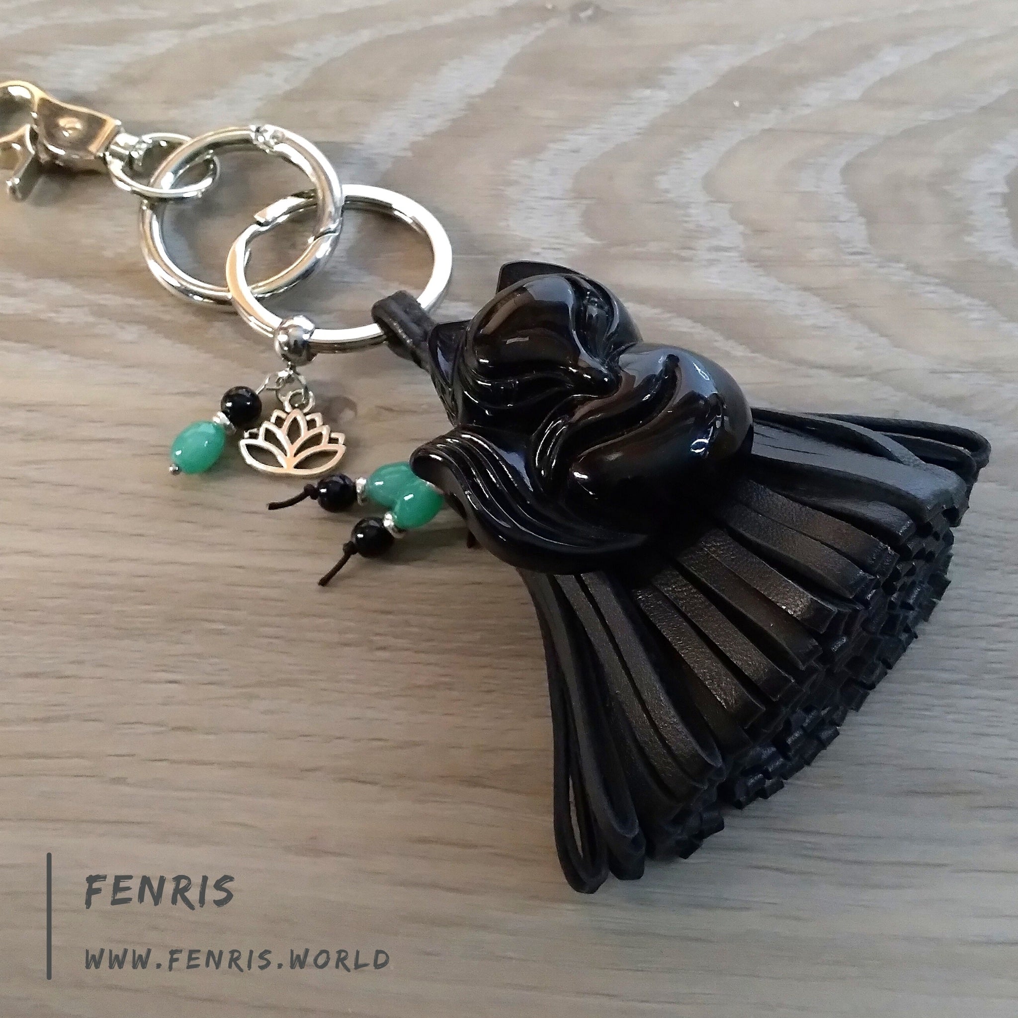 leather tassel key chain black fox