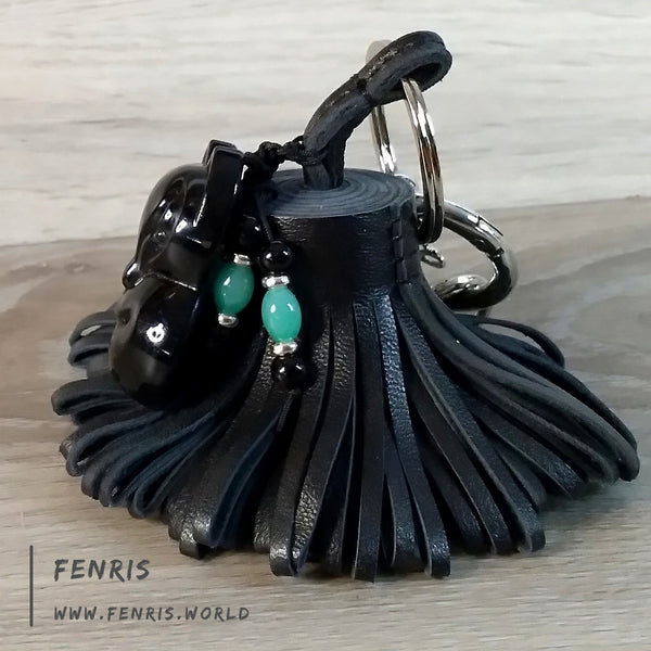 black leather tassel key chain