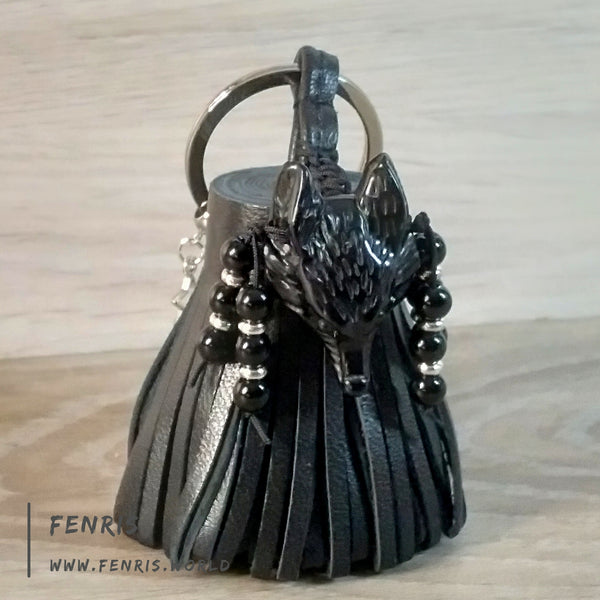 black leather tassel keychain