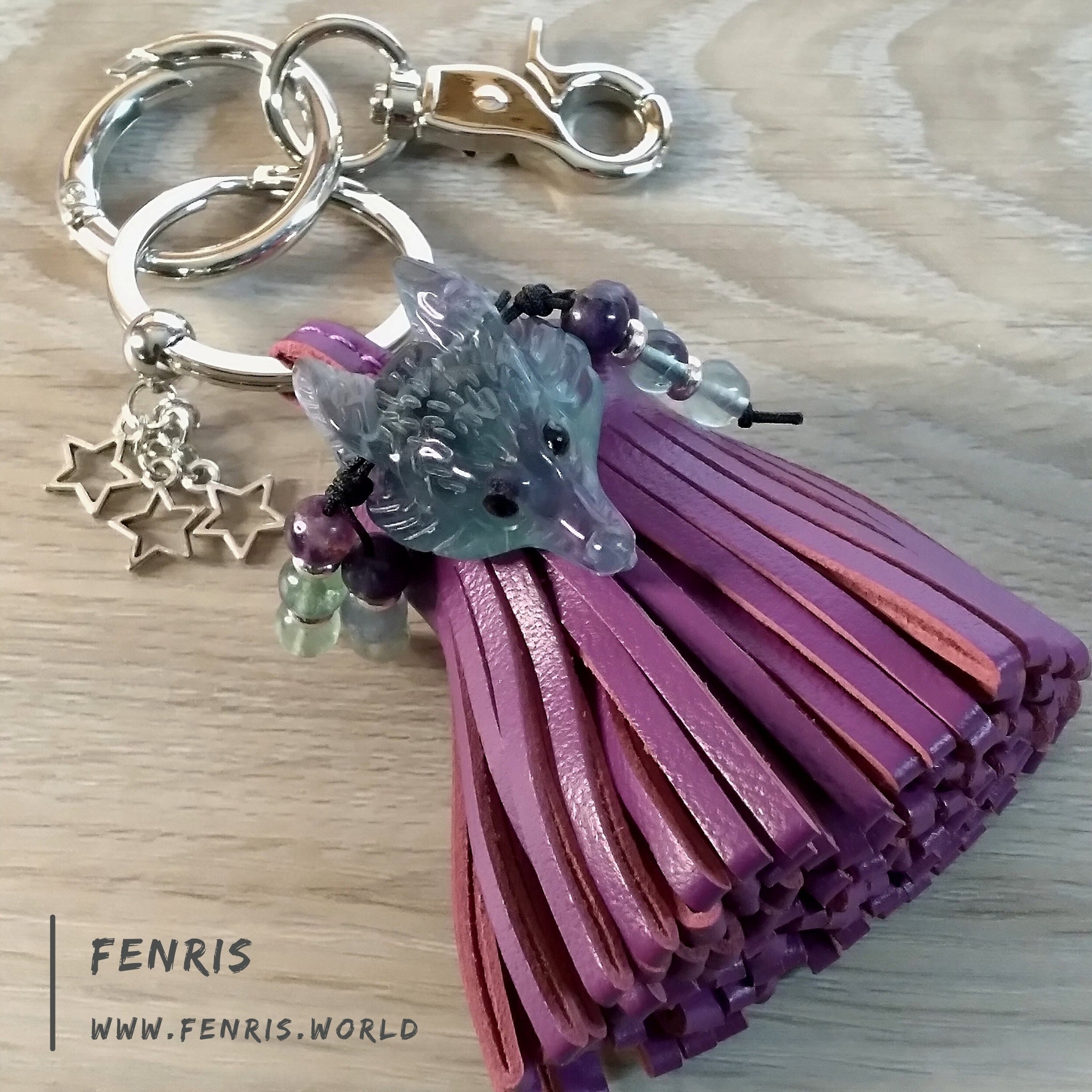 fluorite wolf keychain purple