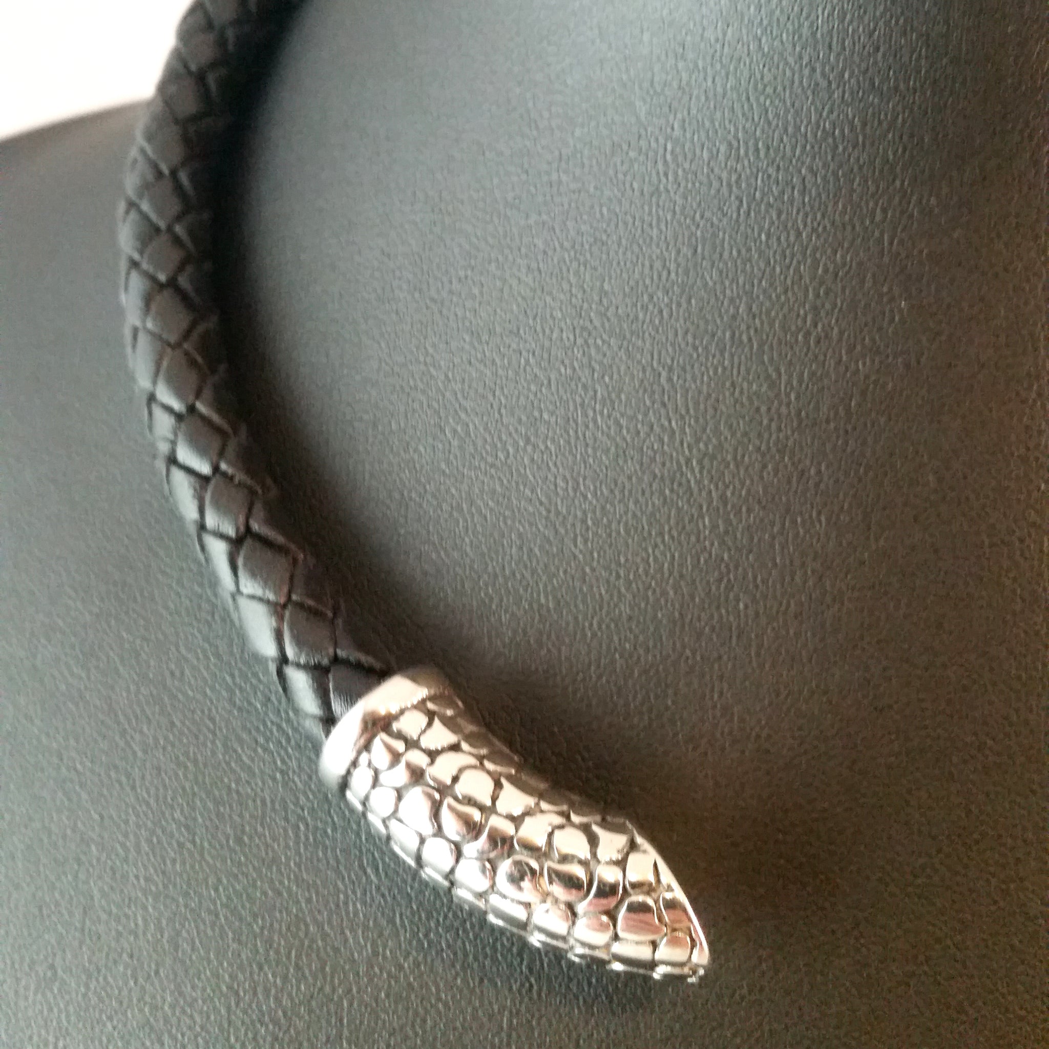 Silver Torc Necklace Black Leather Choker – Fenris