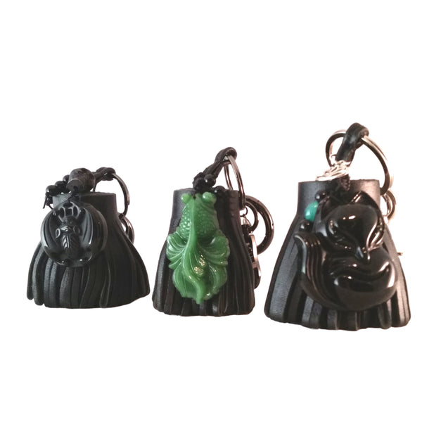 black leather tassel key chain