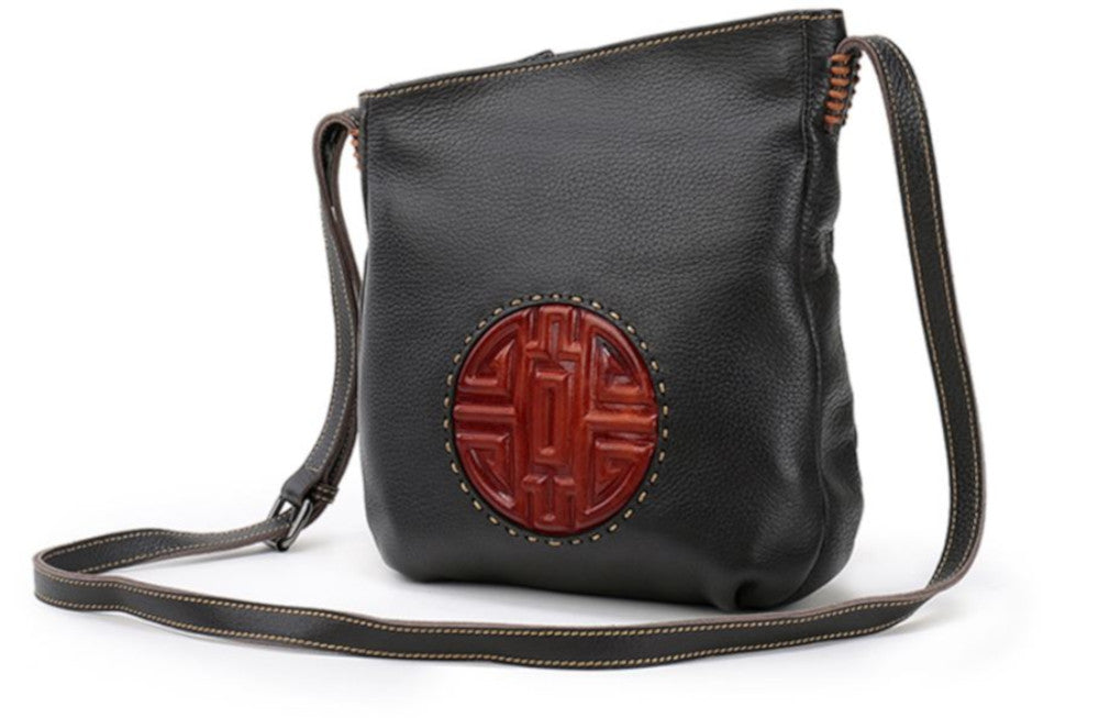 black leather handbag