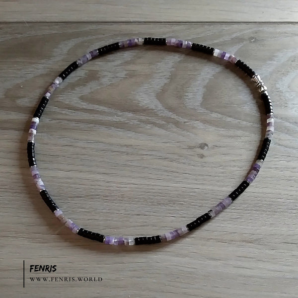 purple amethyst necklace black agate surfer heishi